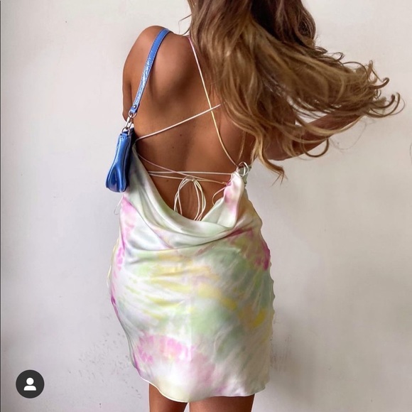 Zara Printed Satin Tie Dye Mini Dress Slip - Picture 12 of 16